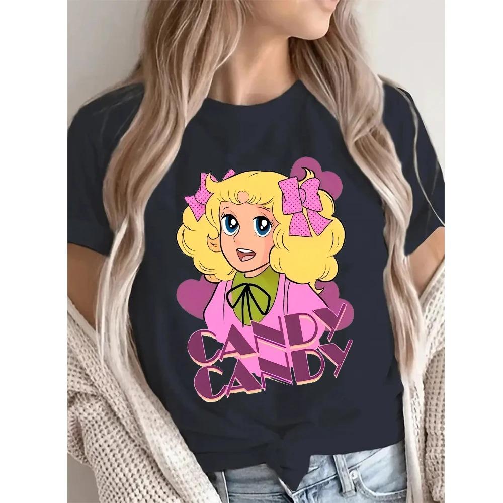 2026 Candy Cartoon Print Streetwear Black T-shirt Harajuku Clothes Fashion Girls T Shirt Short Sleeve Summer Tee Casual Female O-Neck Top