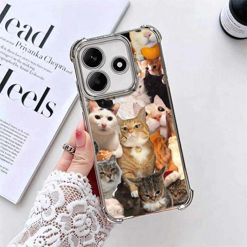 Crying Cats Combine Memes Plating Phone Case For Xiaomi Redmi Note 14 15 Pro Plus 13 12 11 11S 11T 10 9S 9 5G Anti-Fall Airabag