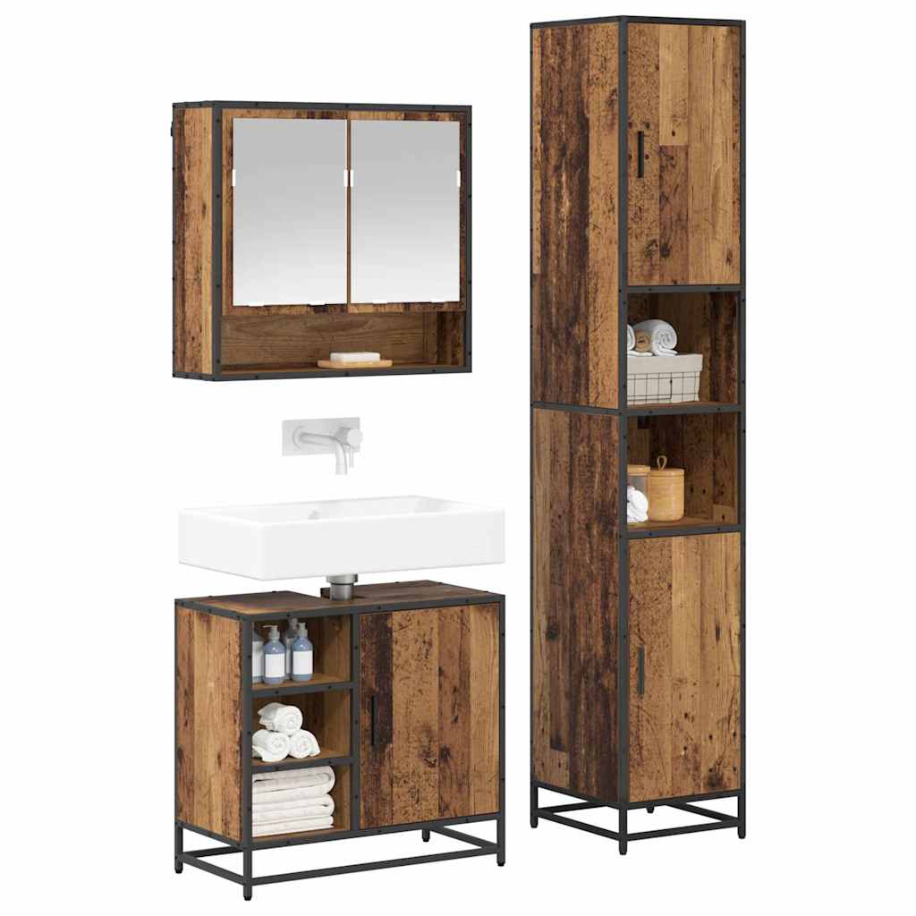 Bathroom Furniture Set with Shelf 3 Pcs Reclaimed Wood Engineered Wood