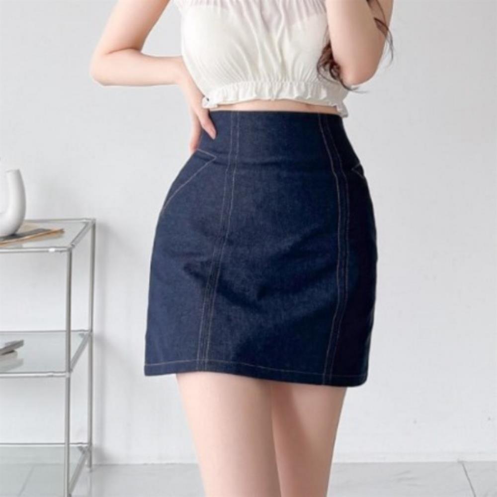 New Arrivals Open Run Women Cotton Stitch Denim Mini Skirt