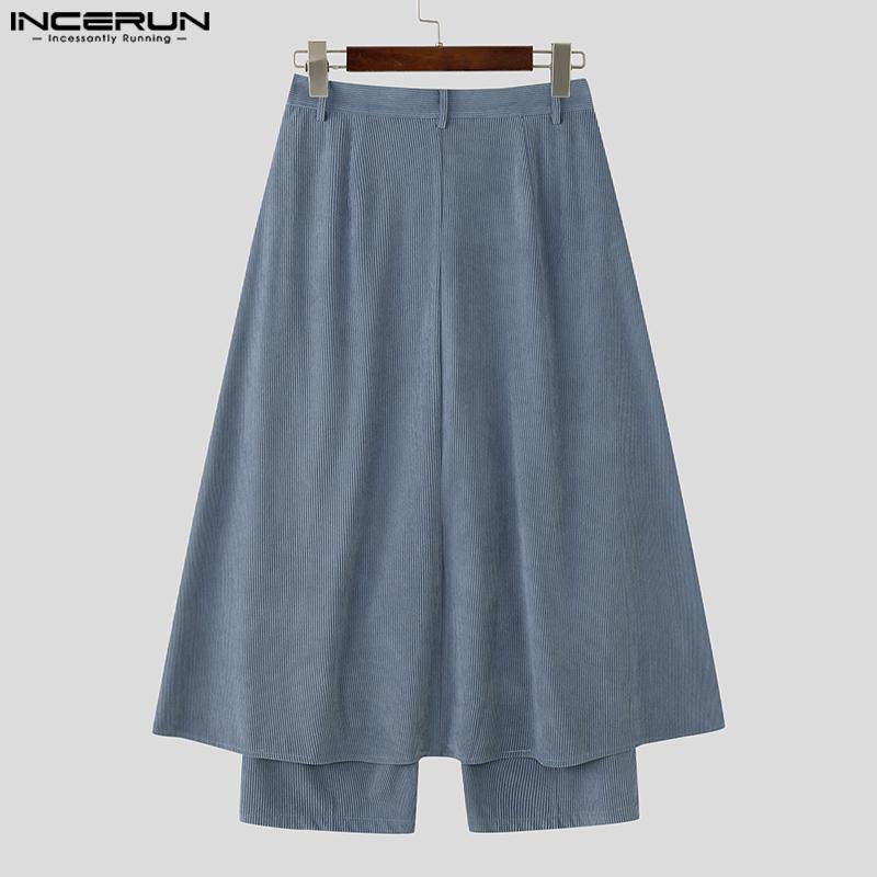 INCERUN Winter Men Zip-up High Waist Double Layers Corduroy Casual Long Pants Trousers