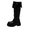 Brown British Platform Boots Women's Winter New Knee Thick Heel Premium Stacking Boots Retro Tall Tube