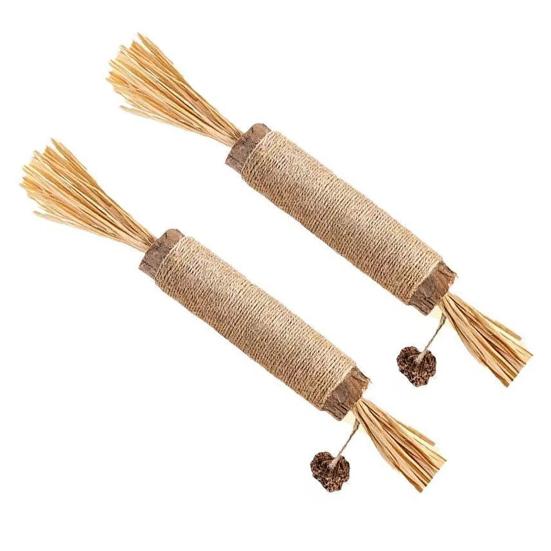 

2Pcs Silvervine Sticks Cat Toys, Natural Kitten Teething Chew Toys, Sisal Wrapped Catnip Toys for Kittens & Cats, Wooden Teeth 2pcs