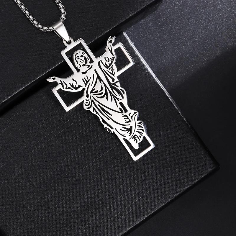 Saint St. Benedict Jesus Cross Pendant Necklace Men and Women Religious Christian Catholic Amulet Stainless Steel Jewelry