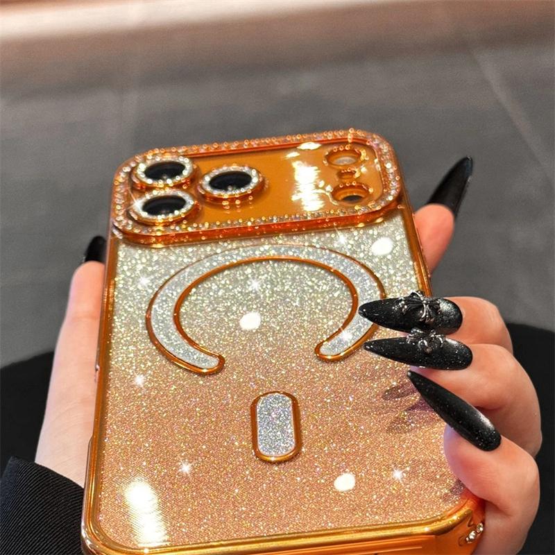 Luxury Gradient Diamond Magsafe Case for iPhone 17 Pro Max 17 Air Plating Soft Cover for iPhone 16 15 14 13 12 11 Pro Max 16 Plus