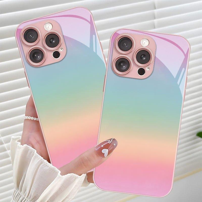 Minzgrünes Farbverlaufsmuster Metallische Gehärtete Glas Handyhülle Für iPhone 17 16 15 14 13 12 11 Pro Max 15 Plus 17 Air 17E Hülle