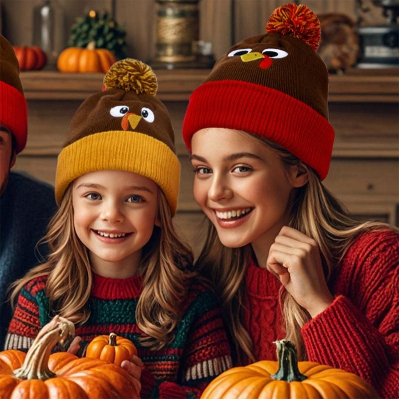Embroidered Turkey Thanksgiving Turkey Beanies Perfect for Holiday Parties