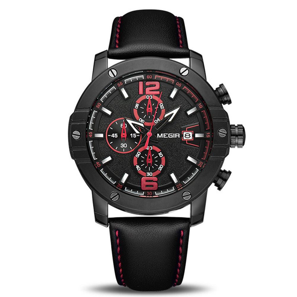 Megir Fashion Men's Quartz Watch Chronograph Luxury Business Casual Wristwatch Leather Strap Male Military Sports Watches 2046