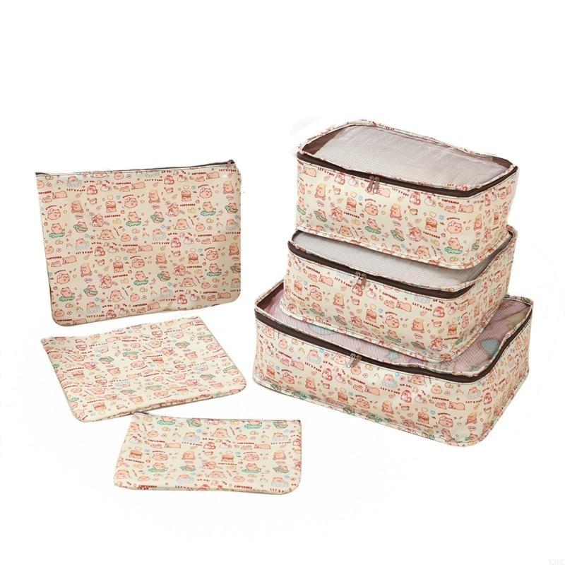 6 Pieces Luggage Sorting Set Featuring Packing Cubes Shoe Bag Cosmetic Case and Laundry Pouches for Tidying Travel X3UC