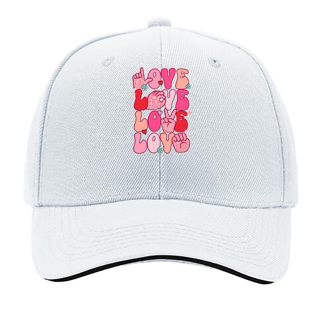 Valentine Day Love ASL Sign Language Pink Hearts Graphic Sandwich Baseball Cap Unisex Women Sun Cap Outdoor Workouts Hat