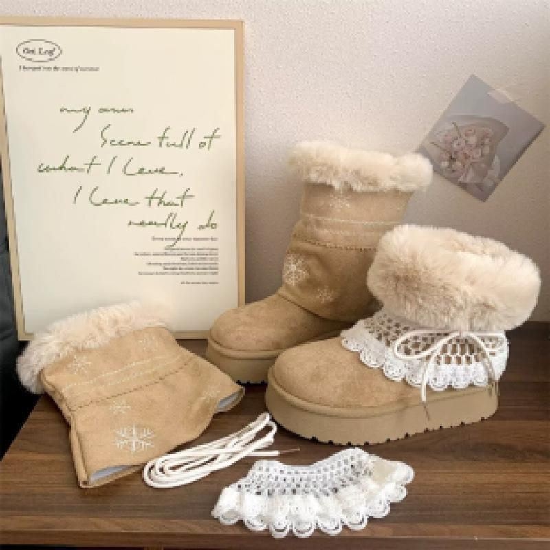 Retro white thick-soled piled thickened snow boots women's, new winter warm fluffy Birkenstock cotton shoes