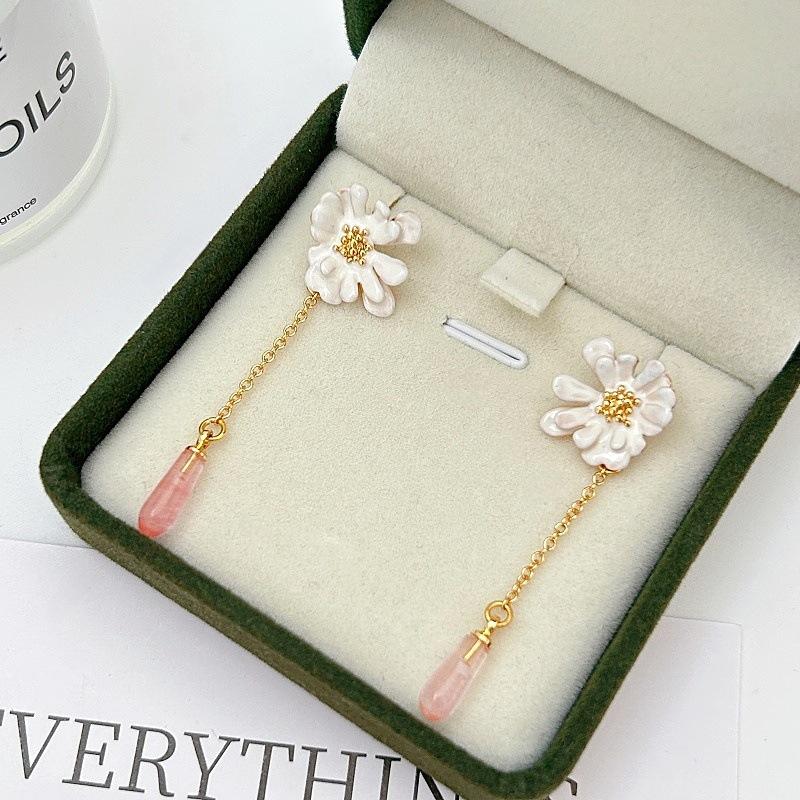 

Premium Sense Drip Glaze Flower Necklace Gentle And Elegant Temperament Collarbone Chain Exquisite And Fresh Versatile Stud Earrings