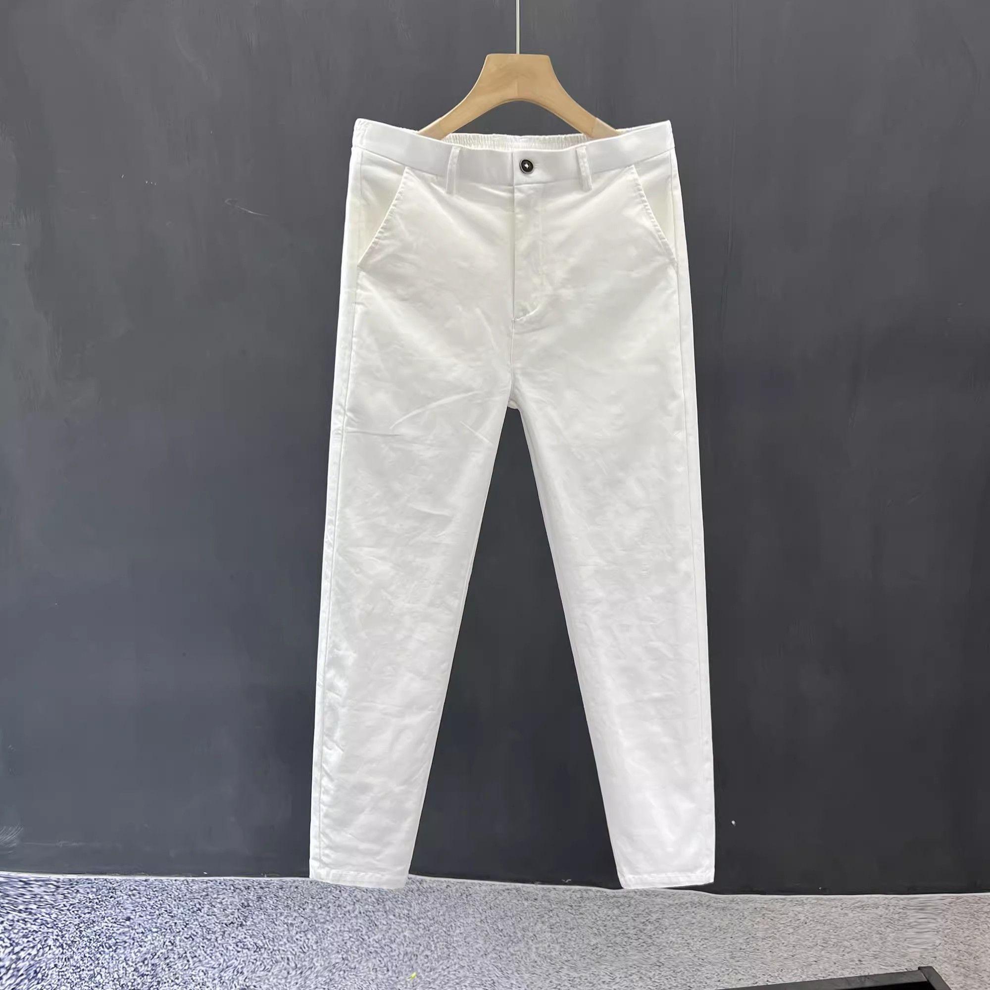 

Минималистичные Модные Летние Мужские Однотонные Тонкие Брюки с Эластичной Талией для Повседневной Носки, Прямого Кроя до Щиколотки 36 белый