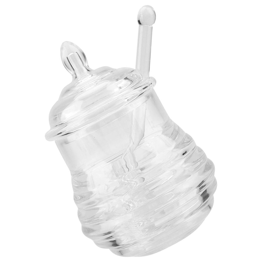 Yinhing 245ml Honey Jar, Transparent Beehive Shaped Honey Jar with Dripper Stick, Beehive Design Pot for Storing and Dispensing Honey