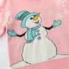 Girls' Double-Layer Snowman Jacquard Knit Pullover - Long-Sleeved Christmas Sweater for Autumn and Winter