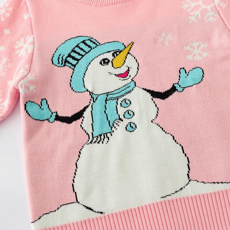 Girls' Double-Layer Snowman Jacquard Knit Pullover - Long-Sleeved Christmas Sweater for Autumn and Winter