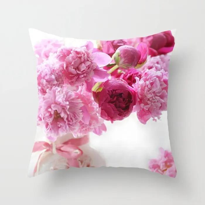 Pink Rose Pattern Pillowcase Office Living Room Home Pillowcase Car Ornaments