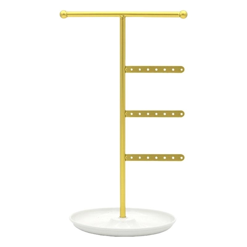 

Т-образная подставка-органайзер для украшений, полка-дисплей для ожерелий, браслетов, часов, съемная стойка для презентации ювелирных изделий с подносом золотой