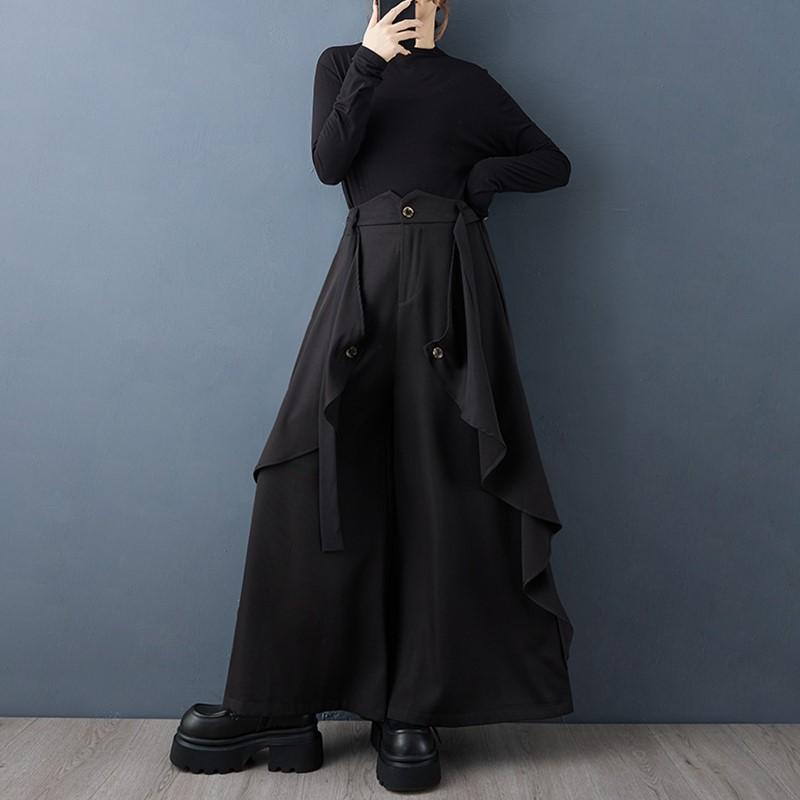 Pluss størrelse Svart Vintage høy midje Casual løse Vår høst vide ben Bukser Damebukser