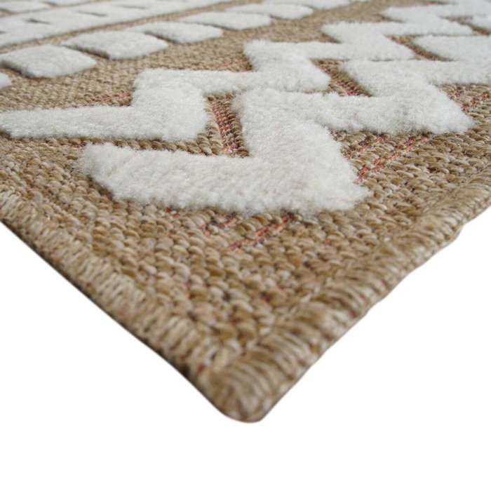 Tapis aspect jute à motif géométrique en relief blanc 160x230