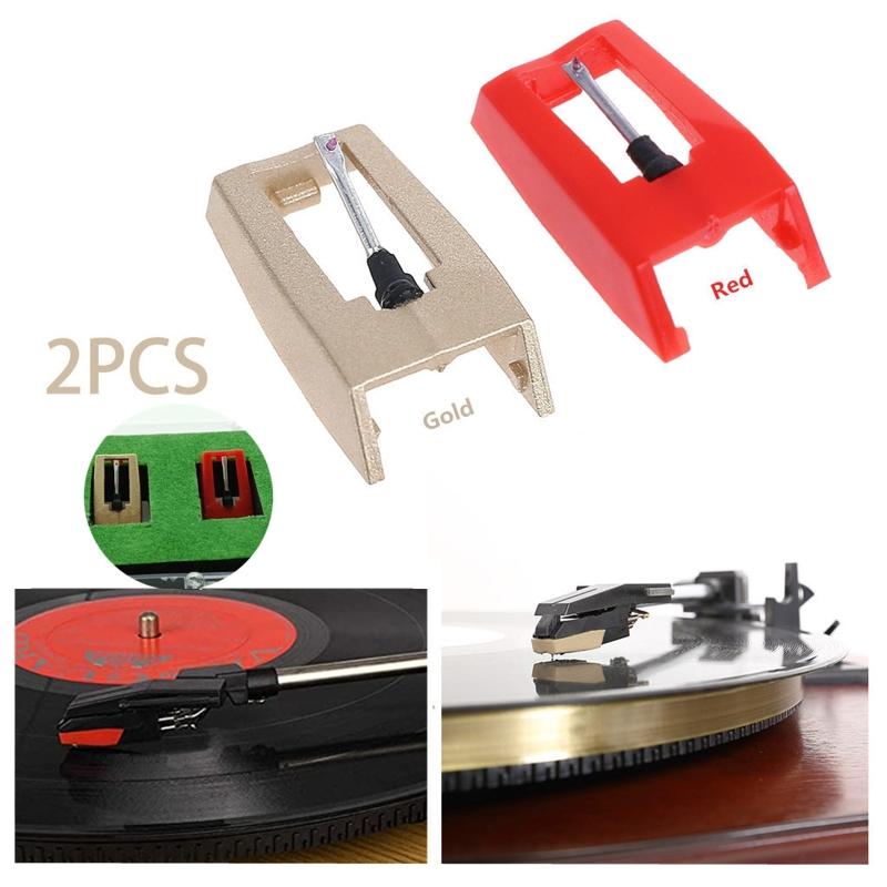 Turntable Stylus,2PCS for LP Turntable Phonograph Diamond Stylus Needles Accessories For Gramophone Record Gold+Red