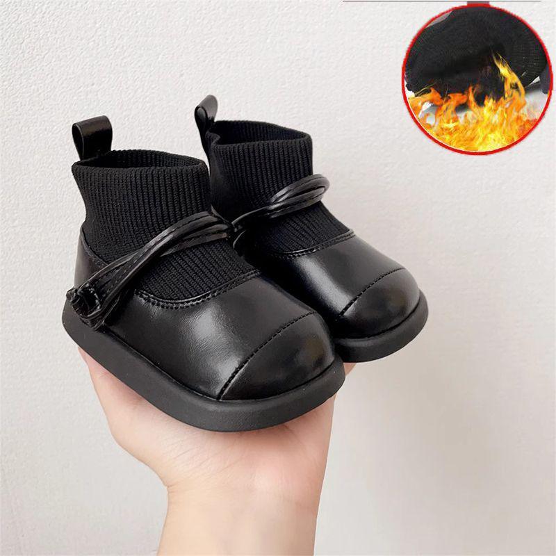 

Зимние ботинки для малышей в корейском стиле - Мягкая подошва, Плюс бархатные ботильоны, Ботинки-носки для девочек, Первая обувь для младенцев Size 25 - 16cm