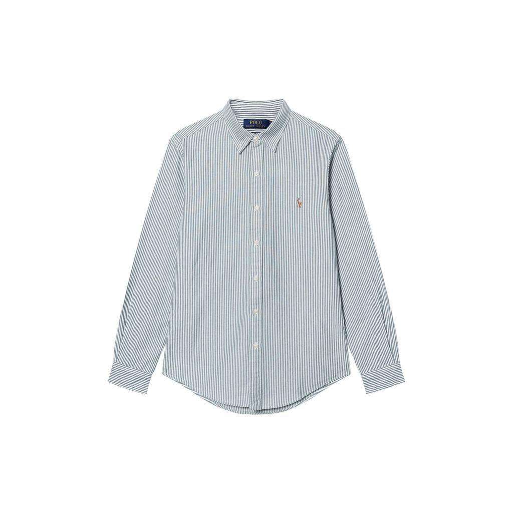 Polo Ralph Lauren SS23 Striped Pointed Collar Button Long Sleeve Shirt Men Shirts Gray Green White 710815567-002