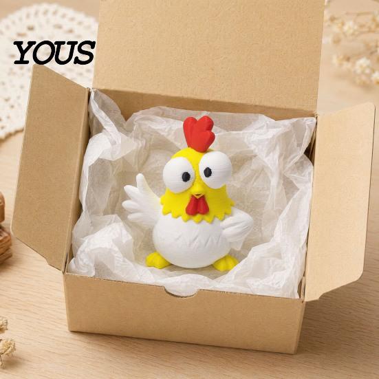 Cartoon Rooster Collectible 3D Printed Figurine, Mini Desktop Big-Eyed Worker Stress Relief Toy Ornament, Funny Cute Emoticon Animal Sculpture,