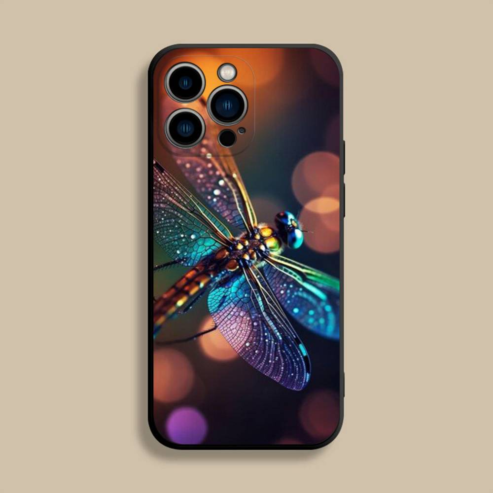 Animal Dragonfly Phone Case For iPhone 17,16,15,14,13,12,Pro,Max,Plus,E,SE4,Air,Mini Black Soft Cover