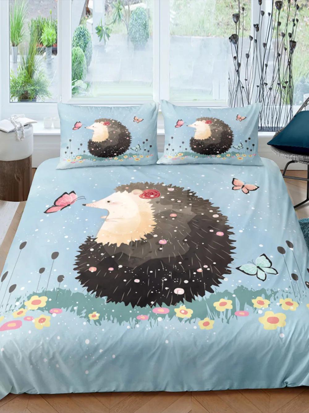 

Comforter Hedgehog Flower Lovely Animals For Kids Teens Adults Wildlife Originality Design Room Decor Child Gifts Comforter (quilt)-EU Single(135*200cm)3pcs