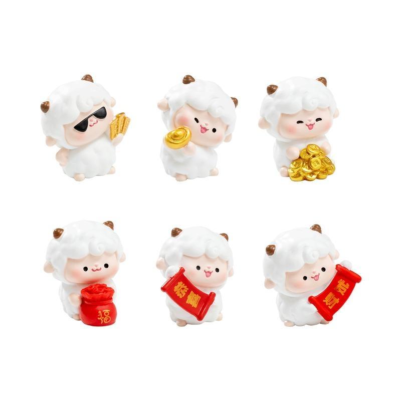 Cute Resin Sheep Ornament Set Adorable Lucky Design Festive Details For Year Of The Sheep Home Desktop Decoration Holiday Gift
