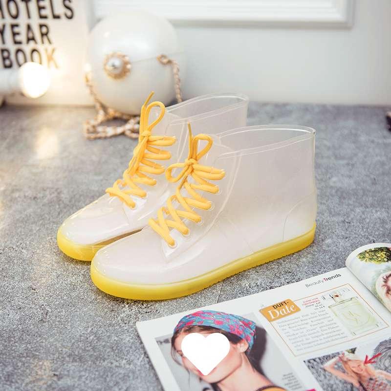 Jelly transparent non-slip fashion waterproof shoes rain shoes rain boots rubber shoes overshoes velvet cotton water boots women's short tube adult su