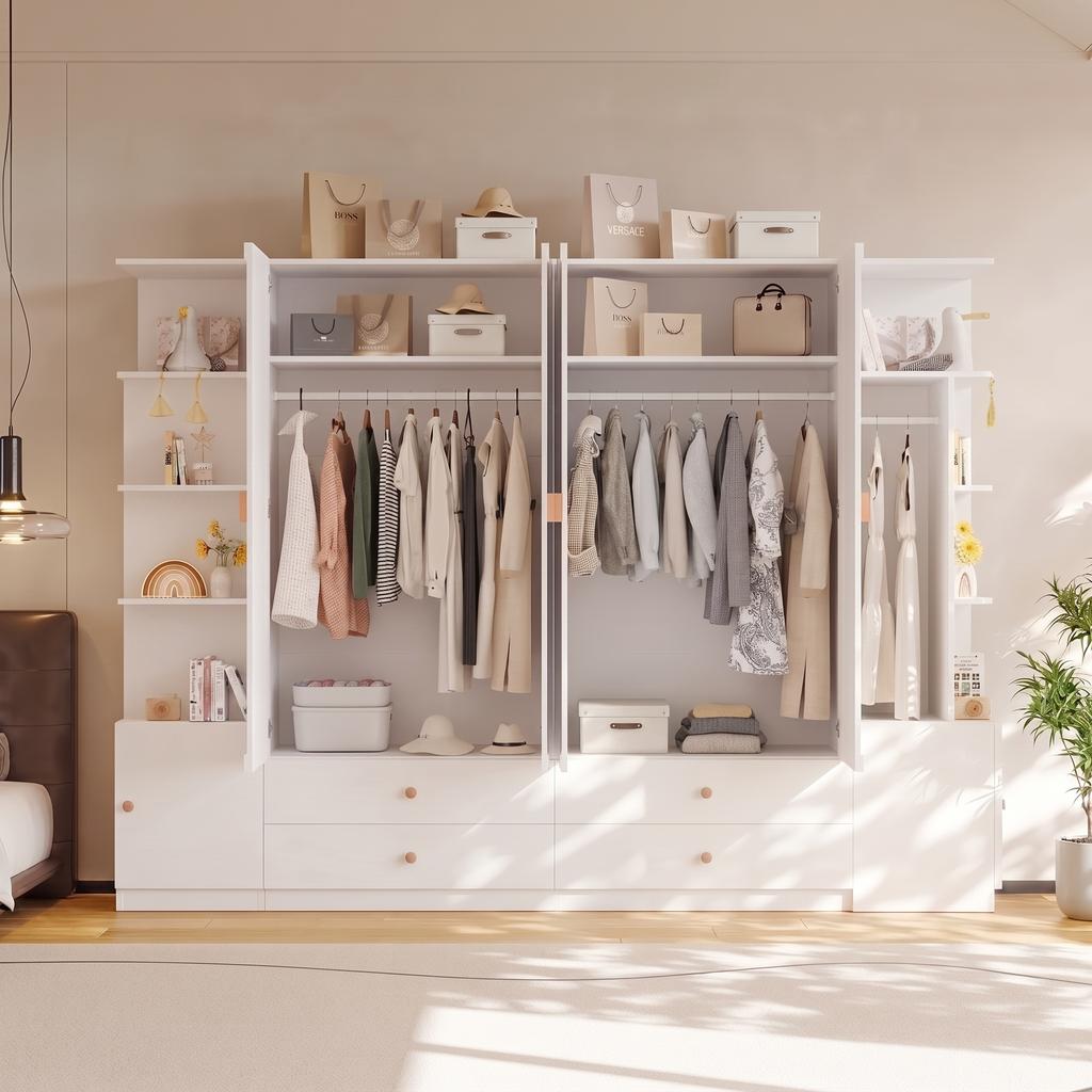 Wardrobe, 6-door wardrobe, White, 270 x 45 x 200 cm, hinged-door with 4 clothes rails, 4 drawers and lots of storage space, modern design