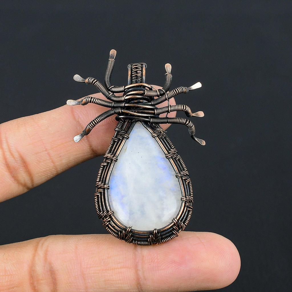 Moonstone 999 Copper Wire Wrapped Pendant, Handmade Gemstone Pendant, Gift For Mom Antique Jewelry