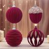 4pcs Delicate Christmas Tree Pendant Flocked Xmas Hanging Ornament Velvet Christmas Ball  Holiday