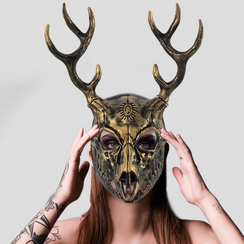 Dämon Wendigo Elch Maske Kopfschmuck Cosplay Gothic Tier Geweih Horn Blutige Knochen Masken Halloween Karnevalsparty Kostüm Requisiten