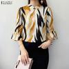 ZANZEA Women Casual Stand Collar Loose 3/4 Sleeve Print Blouse