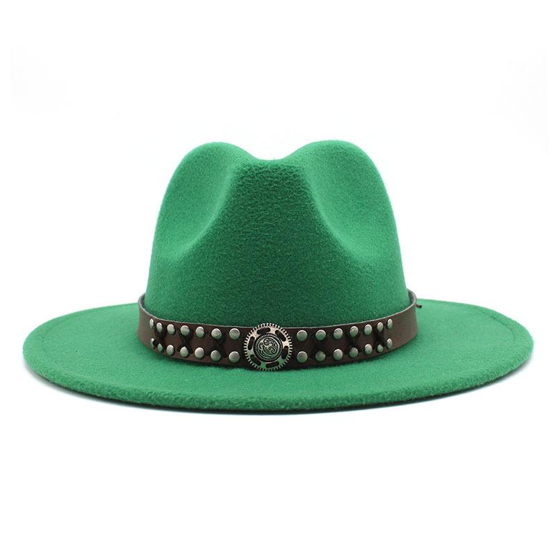Ji Nan Ladies Wool Jazz Hat Big Eaves Hat Trendy Flat Edge Top Hat