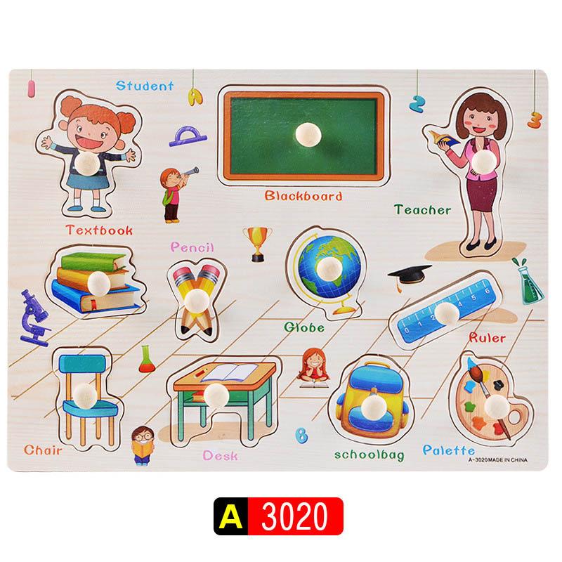 Big Size Baby Montessori Wooden Puzzle Hand Grab Board Set Educational Toys Infantil Cartoon Number Letter Math Puzzle Kids Gift