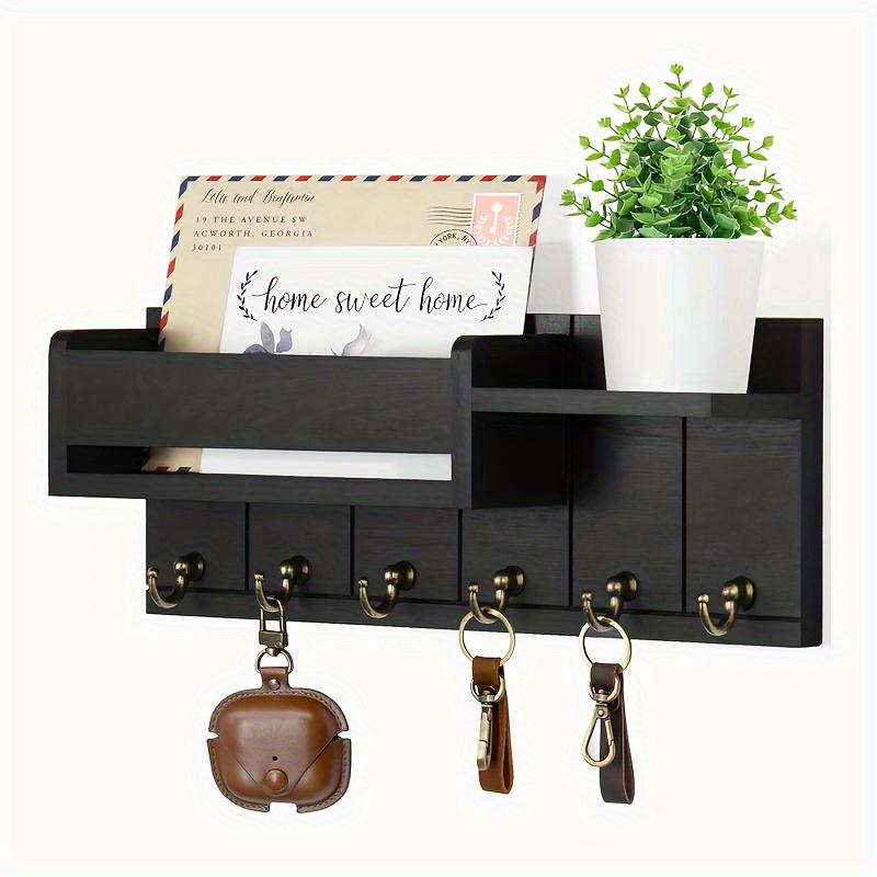 Solid Wood Wall-Mounted Organizer, Multi-Purpose Mail Key Hook Rack, Compact Storage Shelf for Bedroom Study Entryway Home Decor