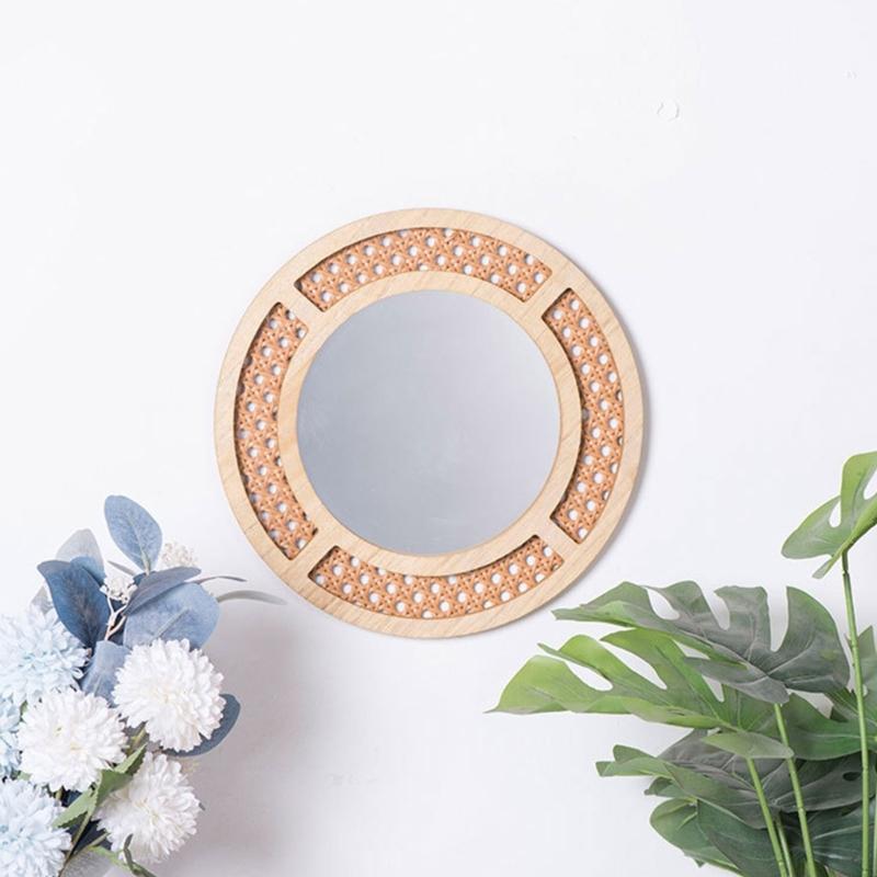 Woven Rattans Round Makeup Mirrored Innovative Art Decors Bathroom Bohemian Wall Hangings Mirrored Living Room Decorations