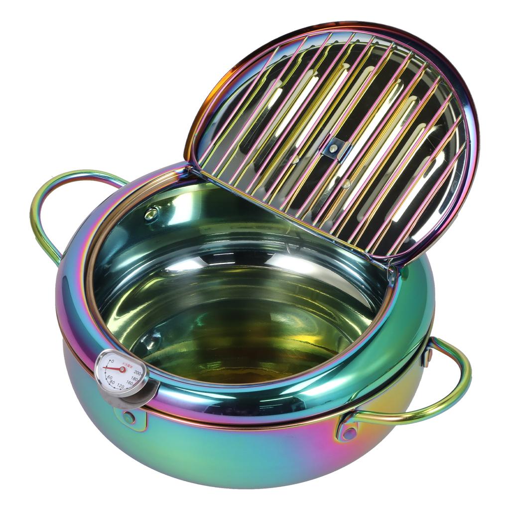 Stainless Steel Fryer with Thermometer 3.2L Non Stick Deep Frying Pot Kitchen Cookware Accessory