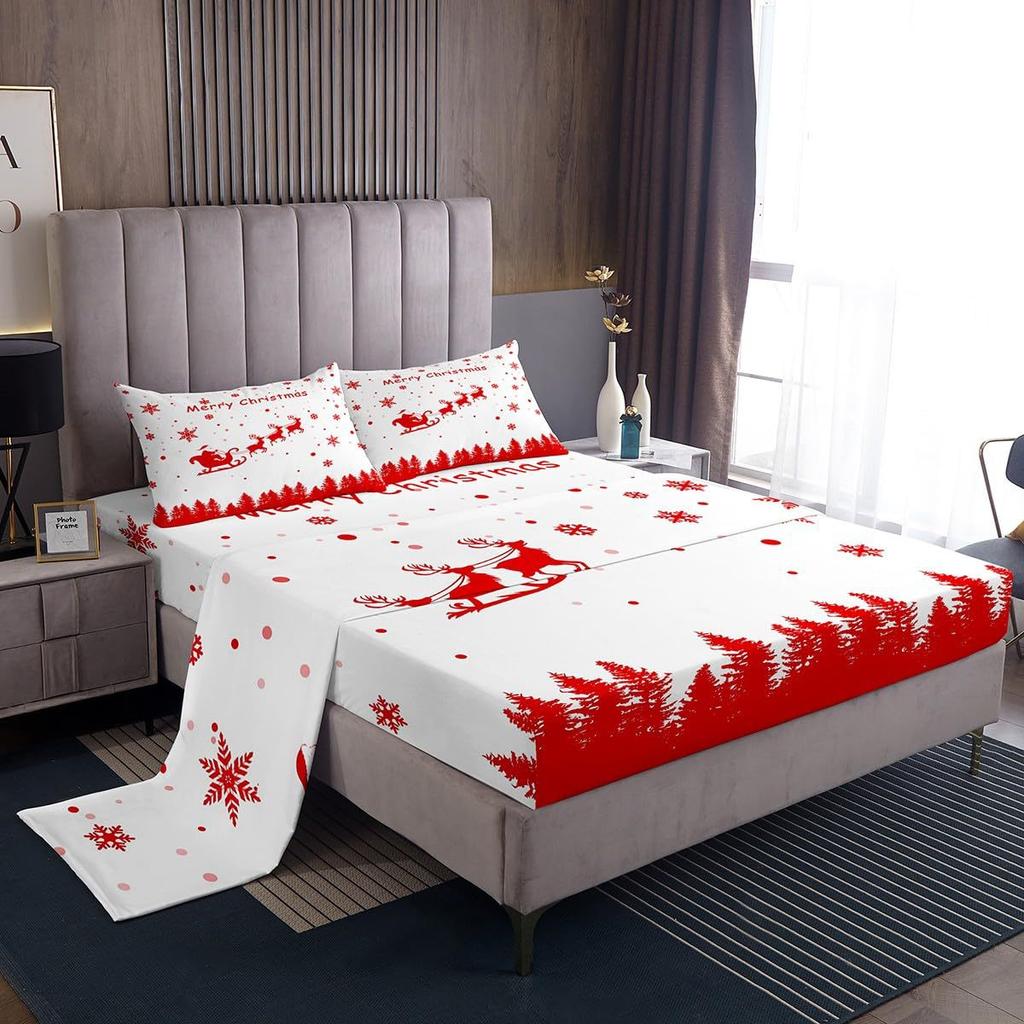Christmas Theme Pattern Mattress Four-Piece Bedding Set Bedroom Dormitory Bedding Decoration