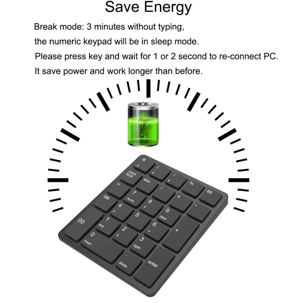 26 Keys Wireless Number Pads Rechargeable USB Numeric Keypad Portable Financial Accounting Number Keyboard for Laptop