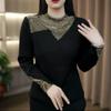 Autumn/Winter Rhinestone Long-Sleeve Top: Age-Reducing, Warm, Half-High Collar Fleece Base Layer Shirt