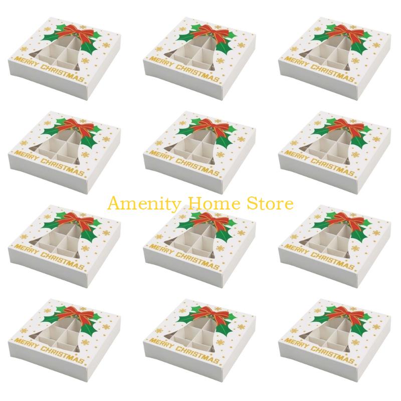 F26C 12Pcs Christmas Treat Boxes 12 Slot Chocolate Gift Box Cookie Candy Box Recycled Paper Packaging Box Christmas Supplies