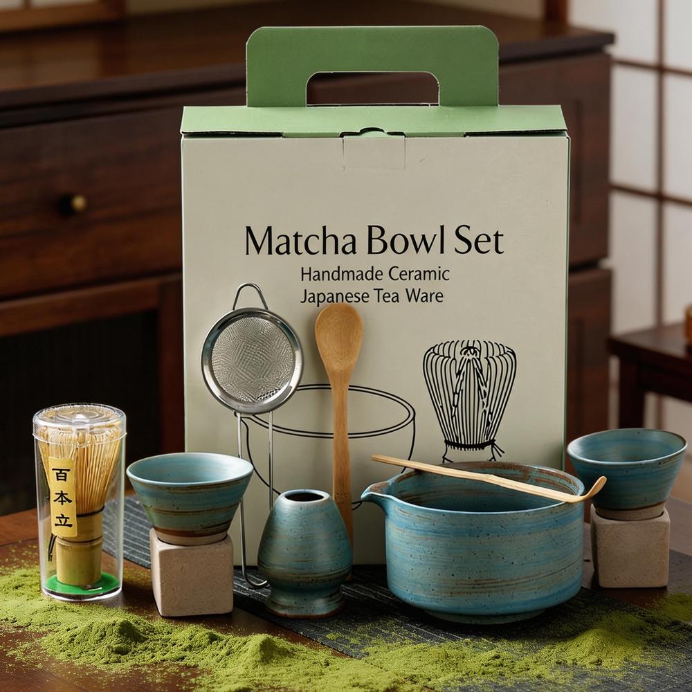 8PCS Japanese Matcha Set with Ceramic Bowl Bamboo Matcha Whisk Teaspoon Tea Sets Tea Lovers Gifts Tea-making Tools Accessories