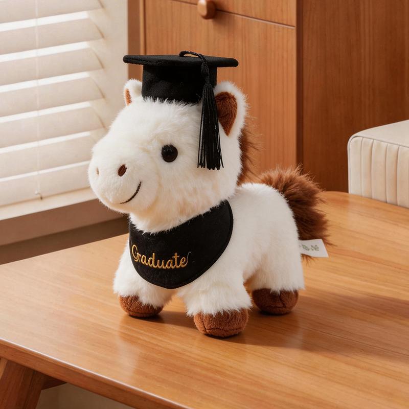 1Pc 28cm Happy Foal Graduation Doll Plush Toys Kawaii Horse with Graduation Cap for Student Graduate Gifts