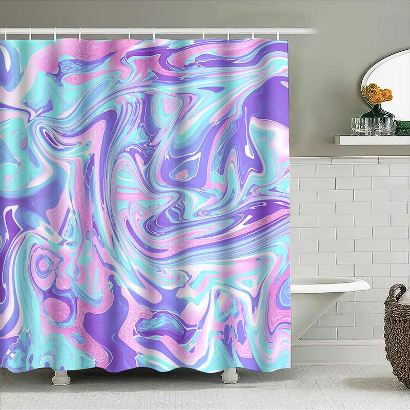 Luxurious Abstract Bathroom Shower Curtain Blended Purple Blue Waterfall Design Waterproof Fabric Perfect Decor For Your Bath