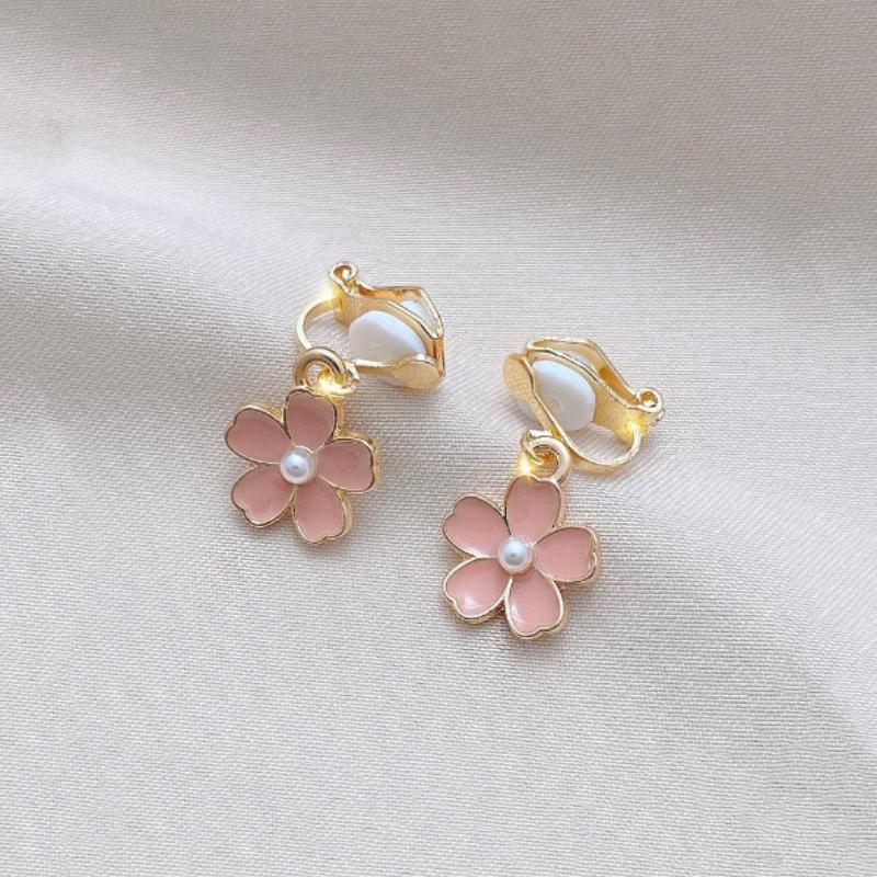 Neue Perlenblumen-Clip-On-Ohrringe mit langem Temperament, Perlenkette, Quaste, nicht durchdringende Ohrringe für Damen